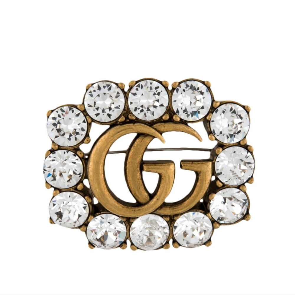 Gucci Crystal Double G Pin Brooch